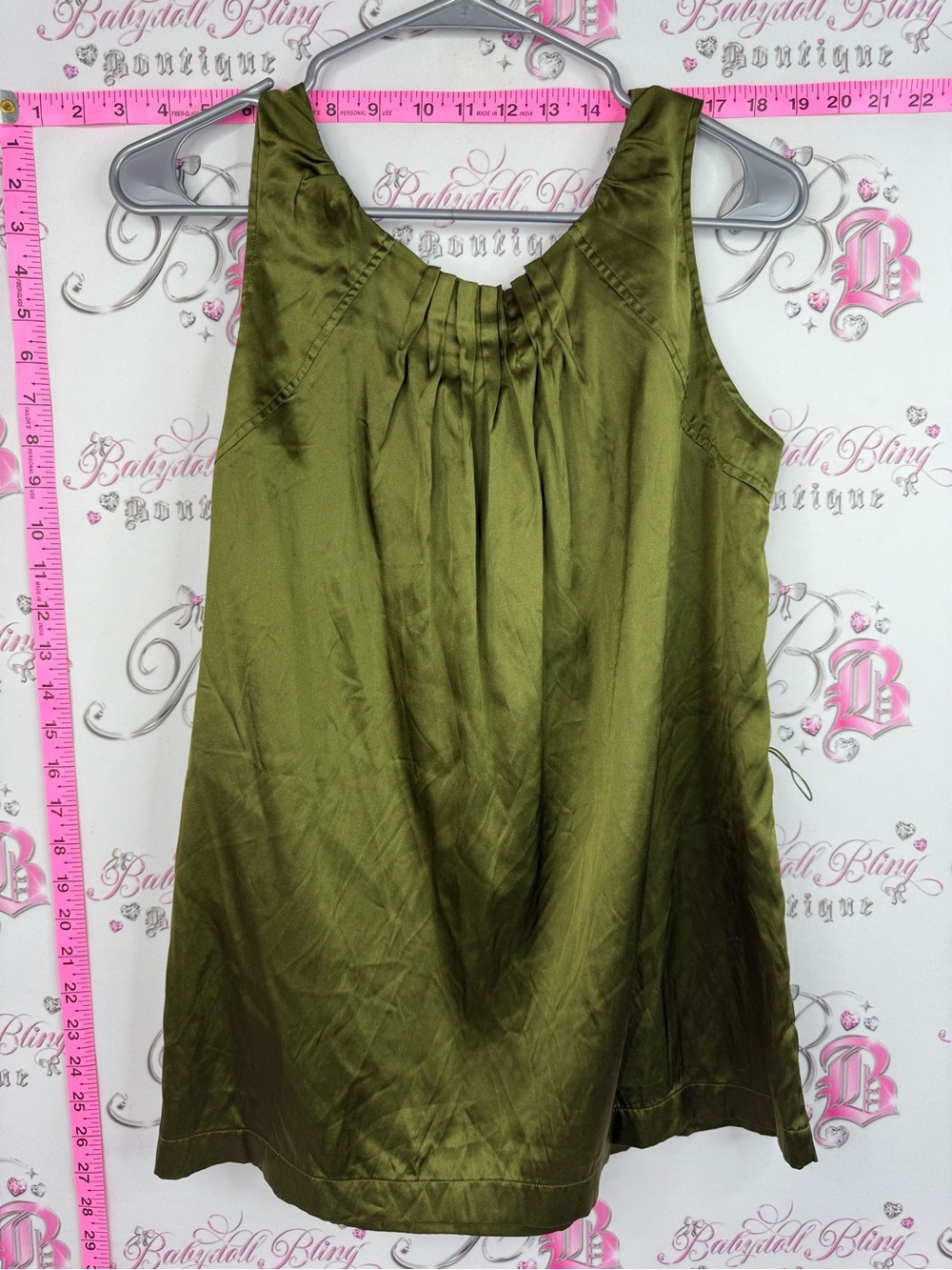 le chateau silk tank shiny Olive Green Pleated Satin Tank